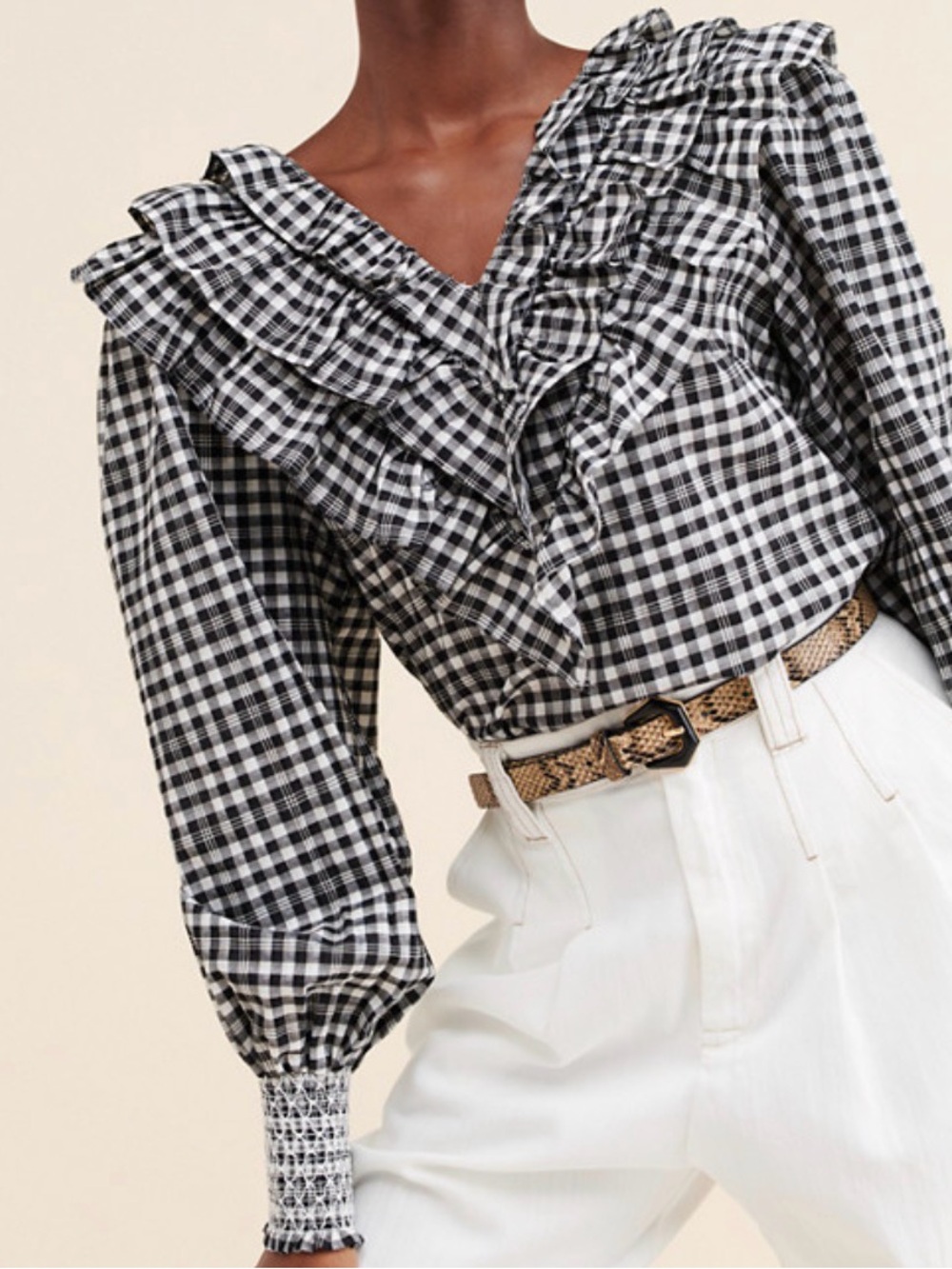English Factory Black & White Gingham Ruffle Blouse